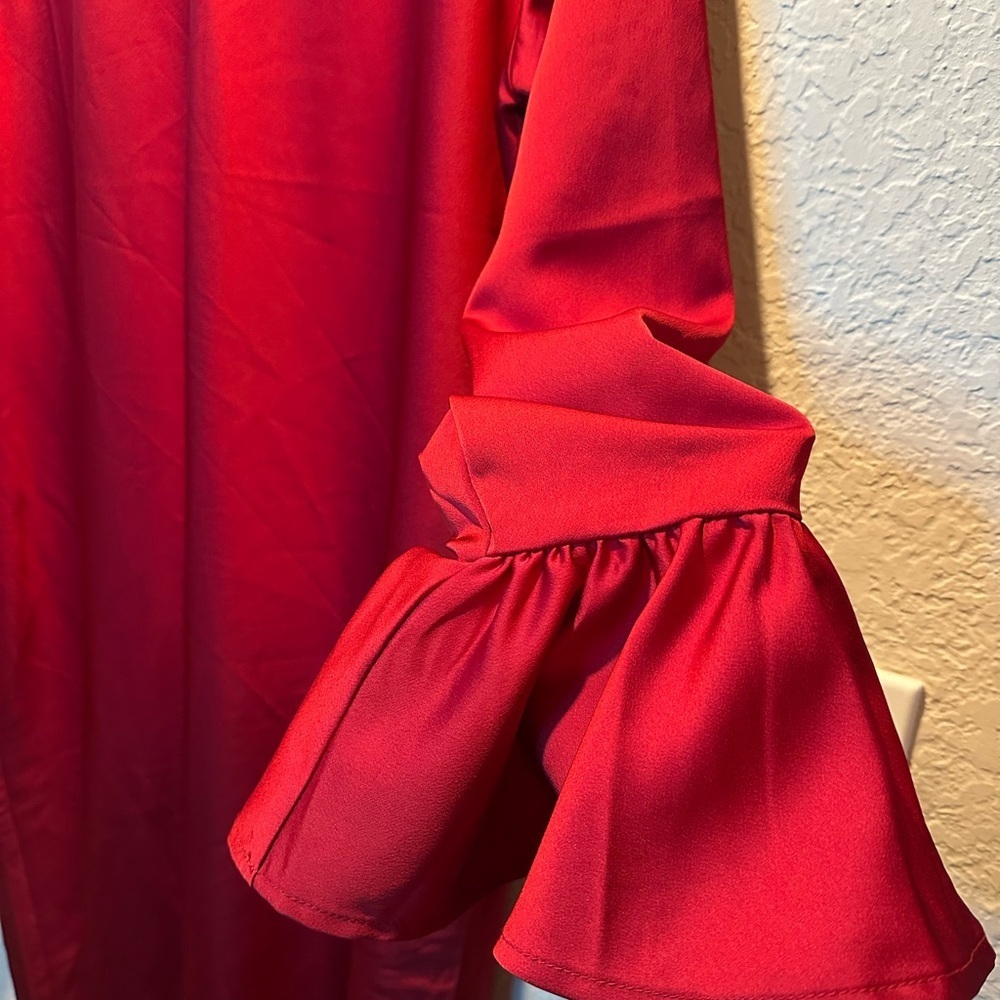 NWT J. Crew Red Ruffle Sleeve Dress Women’s Size 10 - Picture 3 of 9